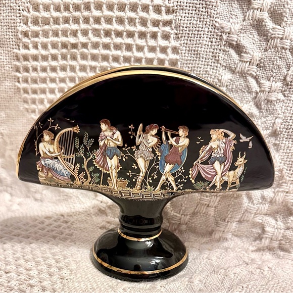 Vtg Napkin Holder Fakiolas Stamped 🤚🏽Made in GREECE Black 24K Gold Rare Find - Picture 1 of 13